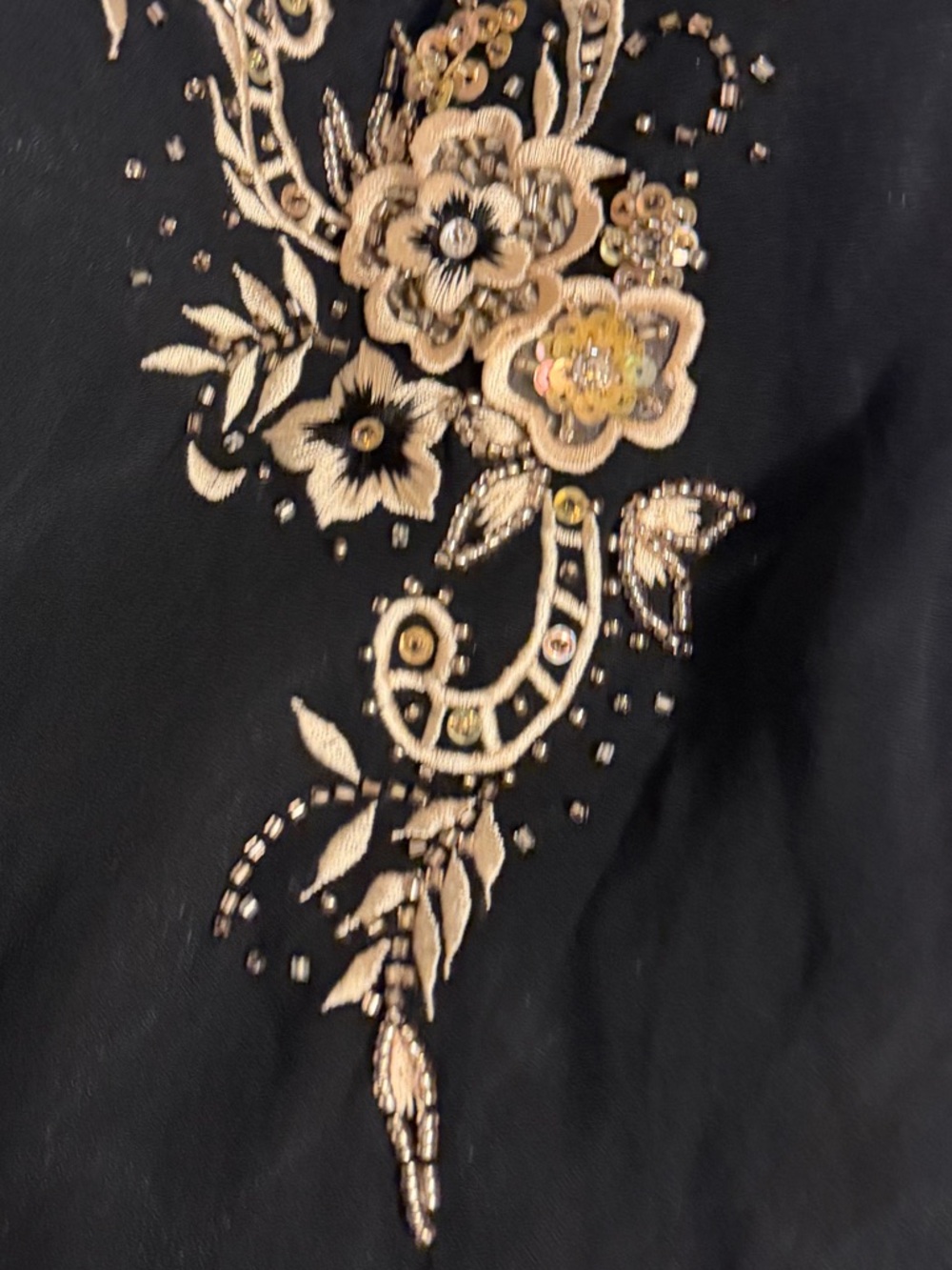 Sue Wong Black Silk Dress with Floral Beaded Embroidery - Picture 5 of 5